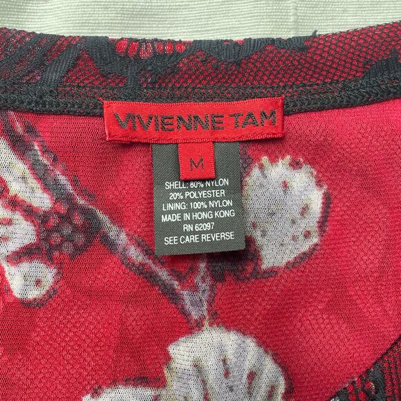 Vivienne Tam Red Black Floral Lace Short Sleeve Top Sz Medium Women's Y2K - Picture 4 of 4